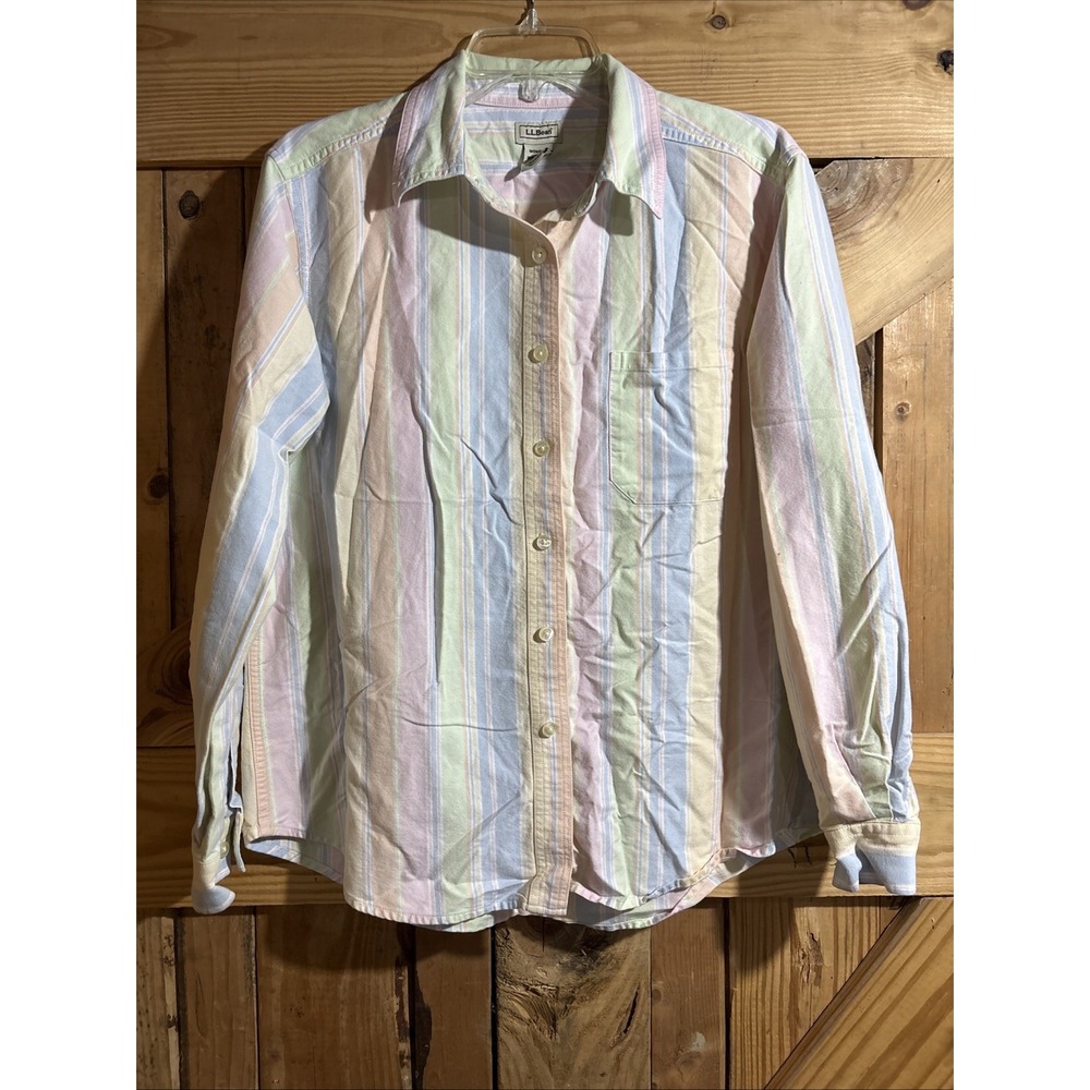 VTG L.L.Bean Womens Striped Button Down Shirt Colorful 90s Retro Cotton Large